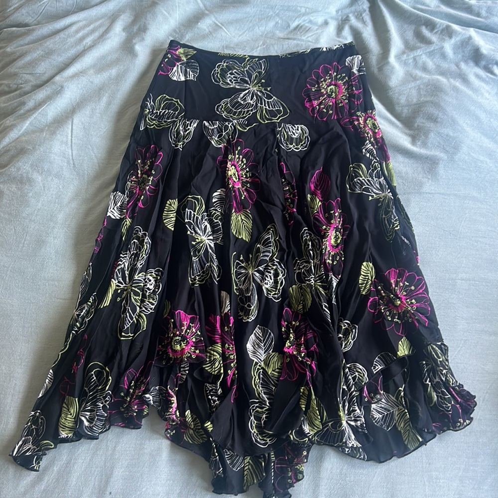 KAREN KANE BUTTERFLY SHARK BITE HEM MIDI SKIRT